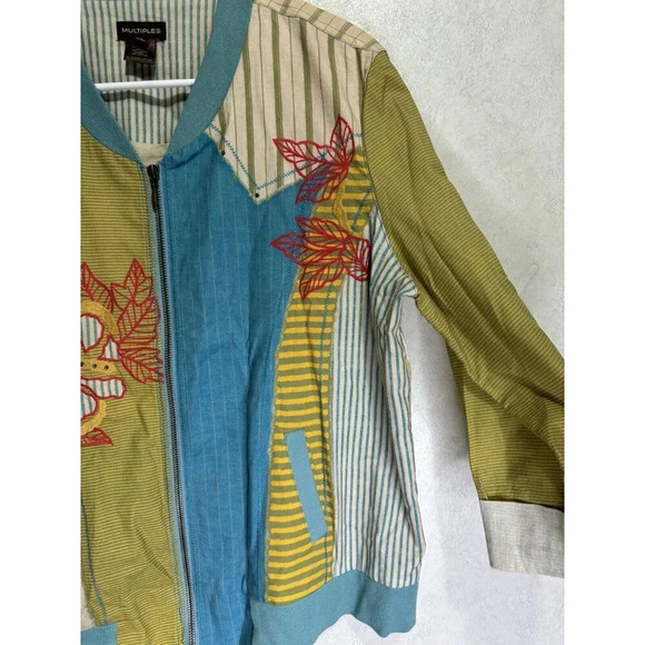 Womens Cardigan Bomber Jacket Mix Media Print Multicolor Print Artsy Boho LARGE - Picture 9 of 11
